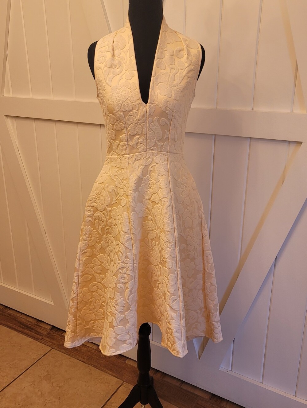 Closet London Ivory Floral Jacquard Fit Flare Dress With Pockets US 4 UK 8